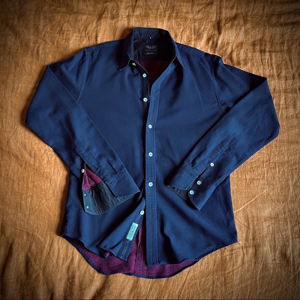 rag & bone Navy Blue Casual Button Down Shirt